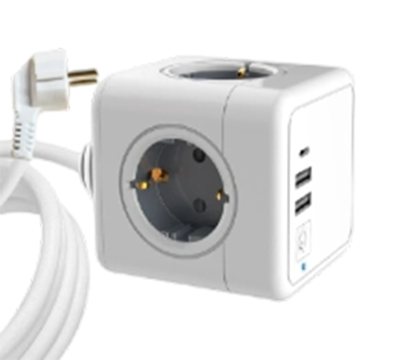 E04C Проводной удлинитель для куба с 4 розетками европейского типа, 2 портами USB-A и 1 портом USB-C