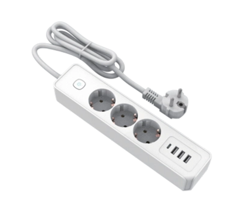 E21-3 Удлинитель европейского типа с 3 розетками, 3 портами USB-A и 1 портом USB-C, переключатель в комплекте