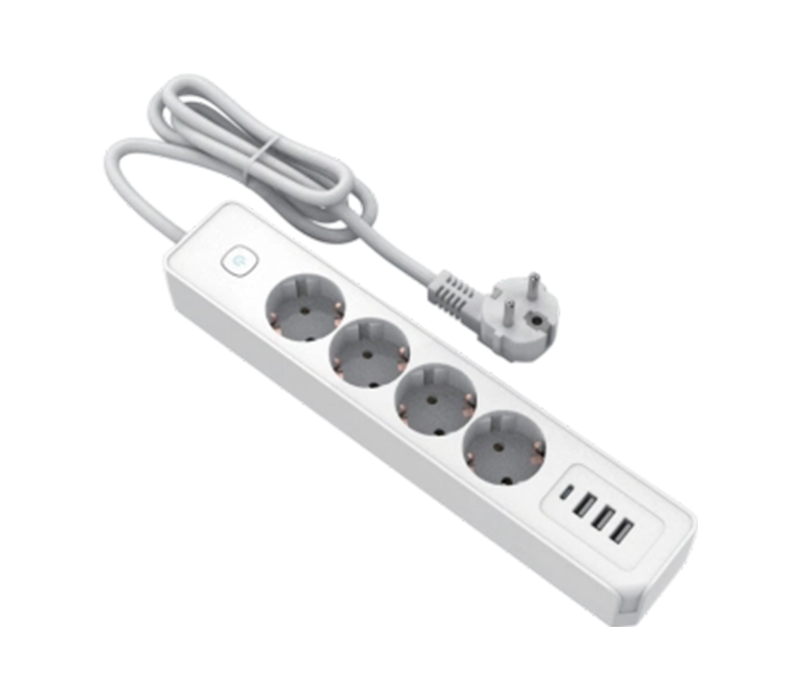 E21-4 Удлинитель европейского типа с 4 розетками, 3 портами USB-A и 1 портом USB-C, переключатель в комплекте