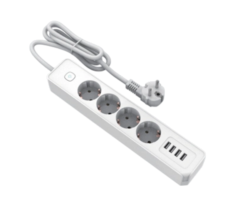 E22-4 Удлинитель европейского типа с 4 розетками и 4 портами USB-A, переключатель в комплекте