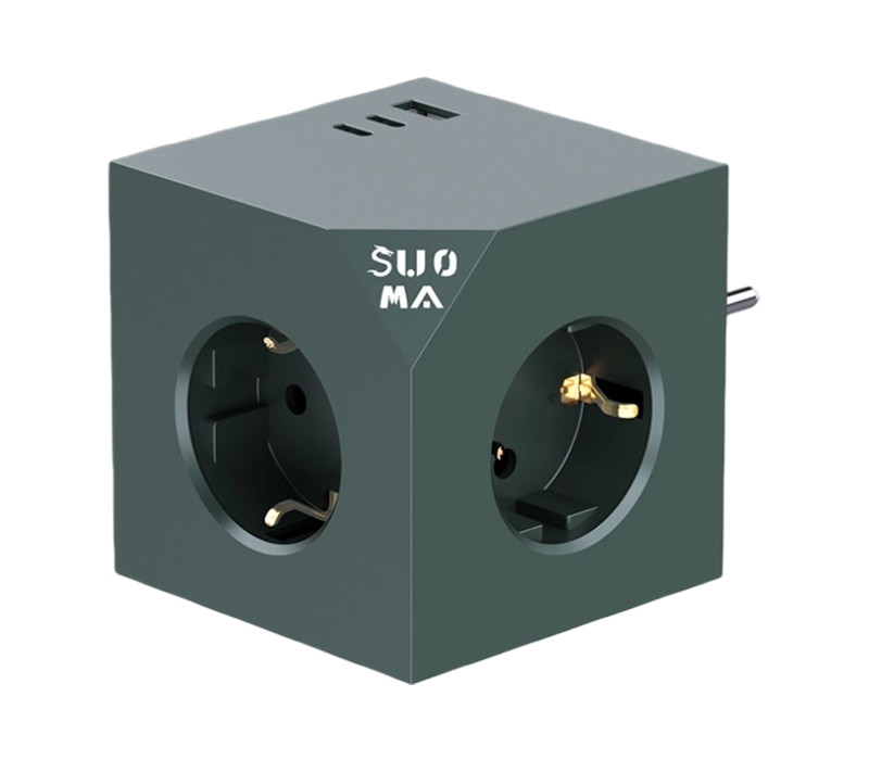 Подключаемый удлинитель Cube E24 с 3 розетками европейского типа, 1 портом USB-A и 2 портами USB-C