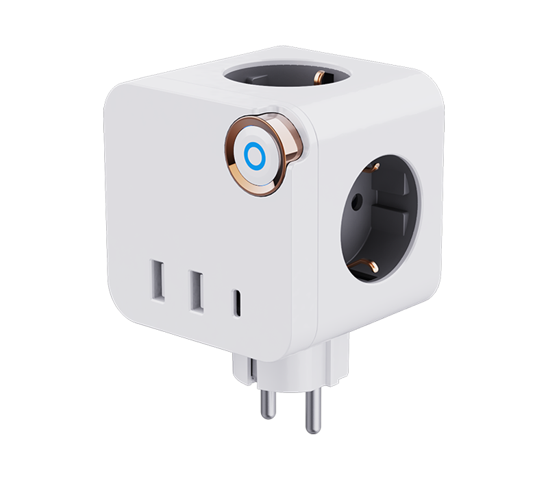 Подключаемый удлинитель Cube E19 с 3 розетками европейского типа, 2 портами USB-A и 1 портом USB-C, с переключателем